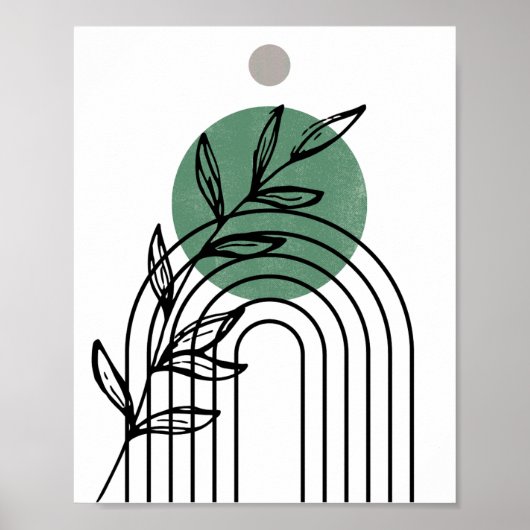 Sage Green Mid-Century Botanische Geometric Poster (Voorkant)