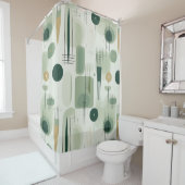 Sage Green Mid Century Modern Abstract Douchegordijn (In situ)