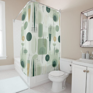 Sage Green Mid Century Modern Abstract Douchegordijn