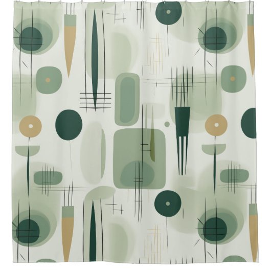 Sage Green Mid Century Modern Abstract Douchegordijn (Voorkant)