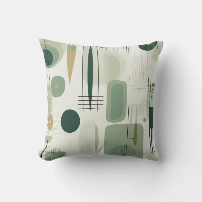 Sage Green Mid Century Modern Abstract Kussen (Voorkant)