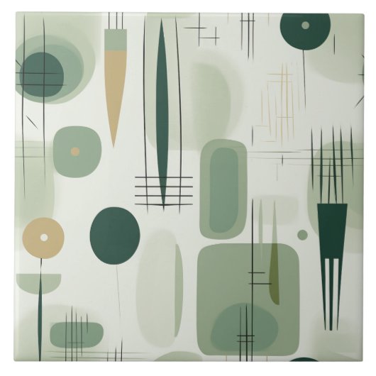 Sage Green Mid Century Modern Abstract Tegeltje (Voorkant)