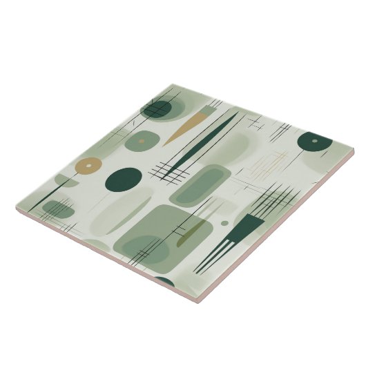 Sage Green Mid Century Modern Abstract Tegeltje (Zijkant)