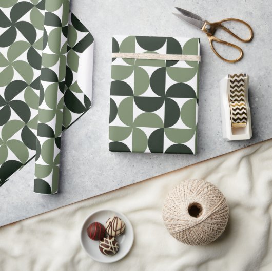 Sage Green Mid Century Modern Patroon Cadeaupapier (Crafts)