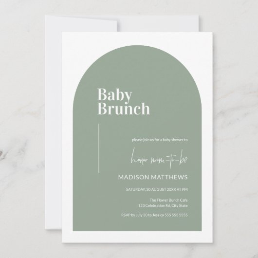 Sage Green Minimal Arch Baby Brunch Baby shower Kaart (Voorkant)