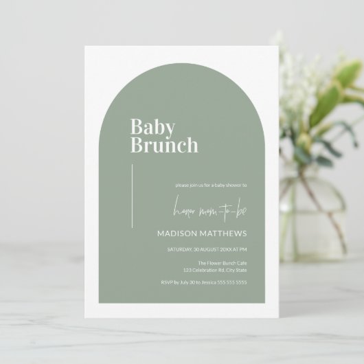 Sage Green Minimal Arch Baby Brunch Baby shower Kaart (Staand voorkant)