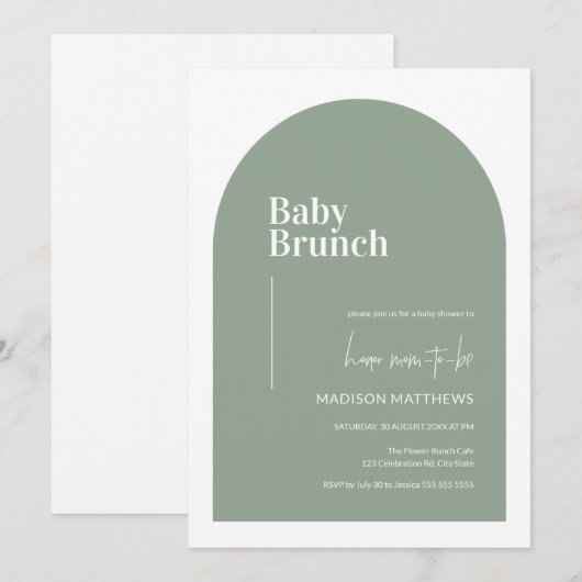 Sage Green Minimal Arch Baby Brunch Baby shower Kaart (Voorkant / Achterkant)