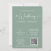 Sage Green Minimal Boho Wedding Arch QR Code Foto Kaart (Voorkant)