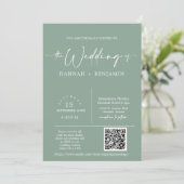 Sage Green Minimal Boho Wedding Arch QR Code Foto Kaart (Staand voorkant)