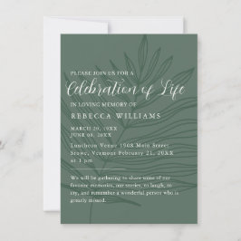 Sage Green Minimal Celebration of Life Invitation Kaart