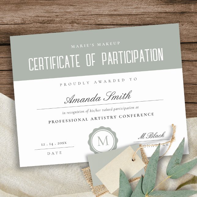 Sage Green Minimal Certificate of Participation (Creator heeft geüpload)