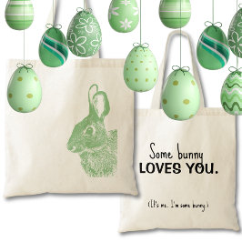 Sage Green Minimal Dubbelzijdig Bunny Pasen Tote Bag