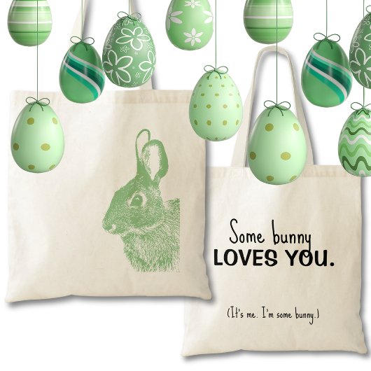 Sage Green Minimal Dubbelzijdig Bunny Pasen Tote Bag