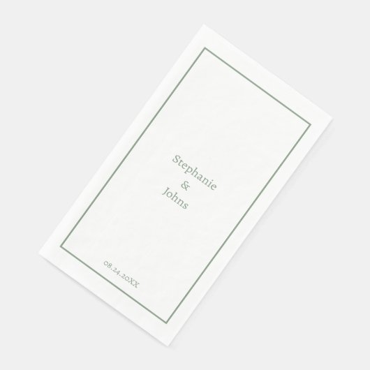 Sage Green Minimal Elegant Custom Name Wedding Servet (Hoek)