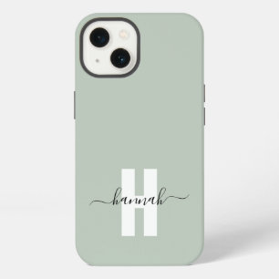 Sage Green Minimal Modern Initiaal Monogram iPhone 13 Hoesje