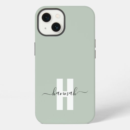Sage Green Minimal Modern Initiaal Monogram iPhone Hoesje (Achterkant)