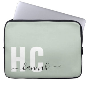 Sage Green Minimal Modern Initiaal Monogram Laptop Sleeve