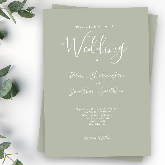 Sage Green Minimal Modern Wedding Kaart