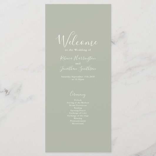 Sage Green Minimal Modern Wedding Program Kaart (Voorkant)