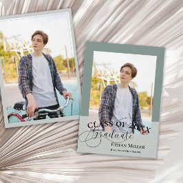 Sage Green Minimal Photo Graduation Announcement Kaart