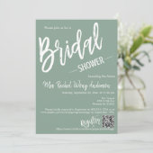 Sage Green Minimal Script Vrijgezellenfeest QR Cod Kaart (Staand voorkant)