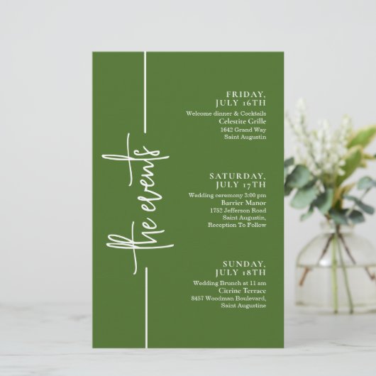 Sage Green Minimal Wedding Events Tijdlijn (Staand voorkant)
