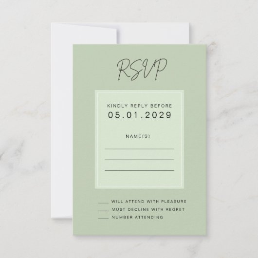 Sage Green Minimal Wedding RSVP Card (Voorkant)