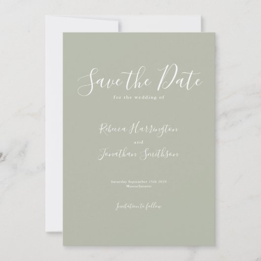 Sage Green Minimal Wedding Save the Date (Voorkant)