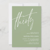 Sage Green Minimalist 30th Birthday Invitation Kaart (Voorkant)