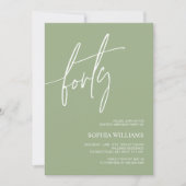 Sage Green Minimalist 40th Birthday Invitation Kaart (Voorkant)