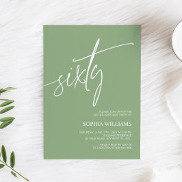 Sage Green Minimalist 60th Birthday Invitation Kaart