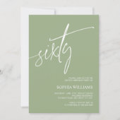 Sage Green Minimalist 60th Birthday Invitation Kaart (Voorkant)