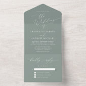 Sage Green Minimalist All in One Wedding Uitnodiging (Binnen)