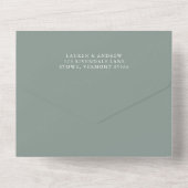 Sage Green Minimalist All in One Wedding Uitnodiging (Achterkant)