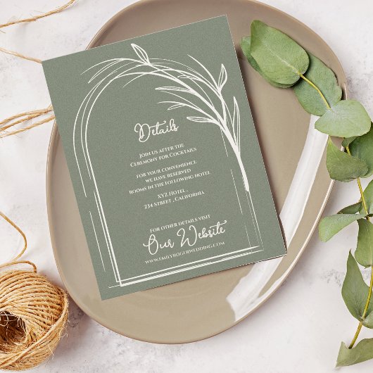 Sage Green Minimalist Arch Botanical Wedding Informatiekaartje