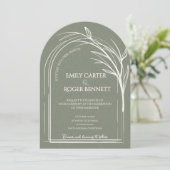 Sage Green Minimalist Arch Botanical Wedding Kaart (Staand voorkant)