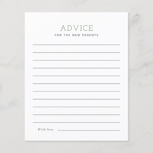 Sage Green Minimalist Baby shower Advice Kaart (Voorkant)