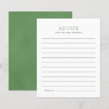 Sage Green Minimalist Baby shower Advice Kaart