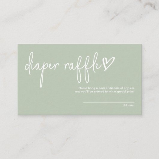 Sage Green Minimalist Baby shower Diaper Raffle Informatiekaartje (Voorkant)