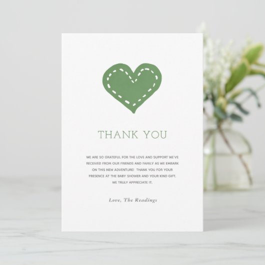 Sage Green Minimalist Baby shower Hartelijk dank Bedankkaart (Staand voorkant)