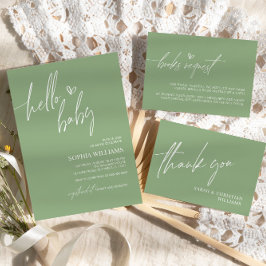 Sage Green Minimalist Baby shower Invitation Kaart