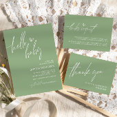 Sage Green Minimalist Baby shower Invitation Kaart