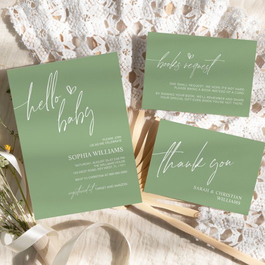 Sage Green Minimalist Baby shower Invitation Kaart