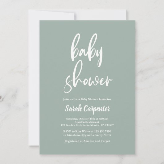 Sage Green Minimalist Baby shower Kaart (Voorkant)