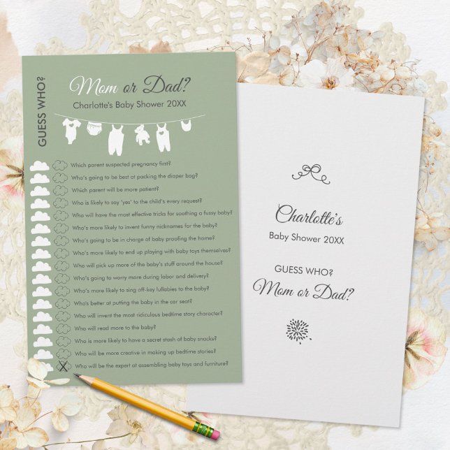 Sage Green Minimalist Baby shower Raad eens wie he (Sage Green Minimalist Baby Shower Guess Who Game ©Susanne Sachers - Sunny Mind 🌞)