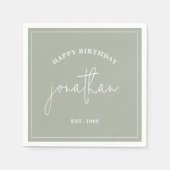 Sage Green Minimalist Birthday Custom Name Napkins Servet (Voorkant)