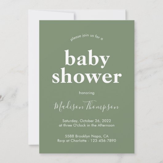 Sage Green Minimalist Boho Baby shower Kaart (Voorkant)