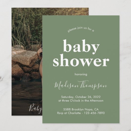 Sage Green Minimalist Boho Baby shower Kaart (Voorkant / Achterkant)