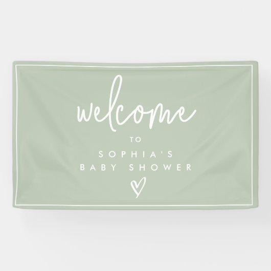 Sage Green Minimalist Boho Baby shower Welkom Spandoek (Horizontaal)