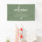 Sage Green Minimalist Boho Baby shower Welkom Spandoek (Insitu)